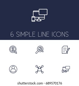 Set Of 6 Optimization Outline Icons Set.Collection Of Wrench, Guest, Copyright And Other Elements.
