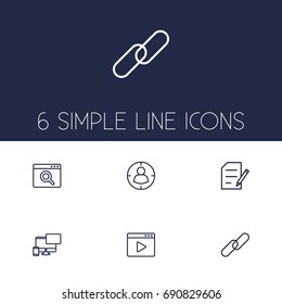 Set Of 6 Optimization Outline Icons Set.Collection Of Style, Url, Scan And Other Elements.