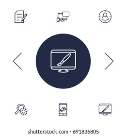 Set Of 6 Optimization Outline Icons Set.Collection Of Copyright, Style, Targeting And Other Elements.