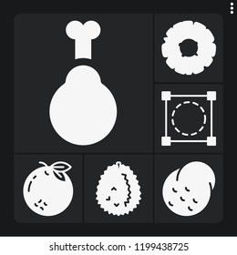 Set of 6 organic filled icons such as chicken, potato, durian, orange, crop