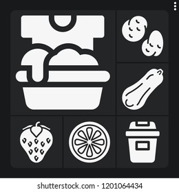 Set of 6 organic filled icons such as grapefruit, strawberry, butternut squash, potatoes, soak