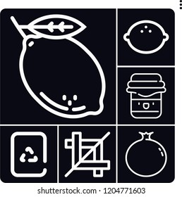 Set of 6 organic outline icons such as recycling, pomegranate, lemon, crop