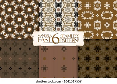 Set of 6 oriental seamless patterns with arabic ornaments. Backgrounds collection for textile or paper, vector illustration