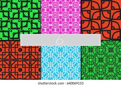 set of 6 Ornamental design. Modern seamless geometry pattern. Vector illustration. For interior design, printing