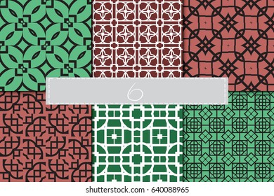 set of 6 Ornamental design. Modern seamless geometry pattern. Vector illustration. For interior design, printing