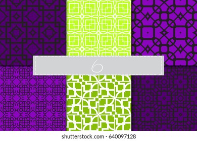 set of 6 Ornamental design. Modern seamless geometry pattern. Vector illustration. For interior design, printing