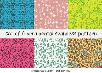 set of 6 ornamental seamless pattern