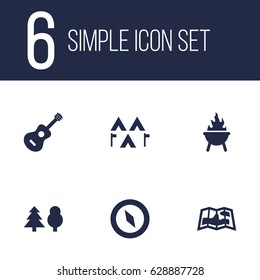 Set Of 6 Outdoor Icons Set.Collection Of Bbq, Camp, Map And Other Elements.