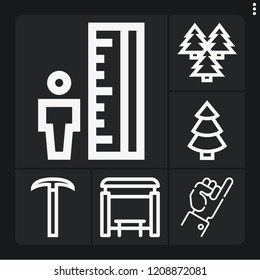 Set of 6 outdoor outline icons such as bus stop, tiny, pinky promise, pick, forest