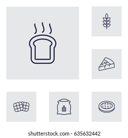 Set Of 6  Outline Icons Set.Collection Of Waffle, Pizza, Wheat And Other Elements.