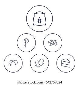 Set Of 6  Outline Icons Set.Collection Of Waffle, Gloves, Flour And Other Elements.