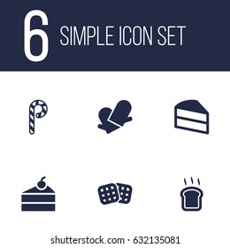Set Of 6 Oven Icons Set.Collection Of Wafer, Sweetmeat, Striped Lollipop And Other Elements.
