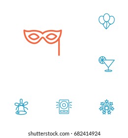Set Of 6 Party Outline Icons Set.Collection Of Mask, Balloon, Amplifier And Other Elements.