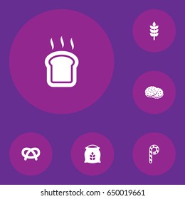 Set Of 6 Pastry Icons Set.Collection Of Grain, Striped Lollipop, Sack And Other Elements.