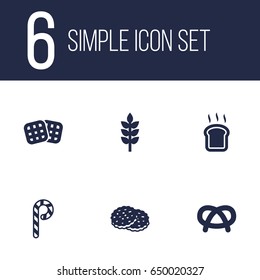 Set Of 6 Pastry Icons Set.Collection Of Grain, Slice Bread, Striped Lollipop And Other Elements.