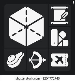 Set of 6 pattern filled icons such as arch, cube, avocado, boarding pass, pantone