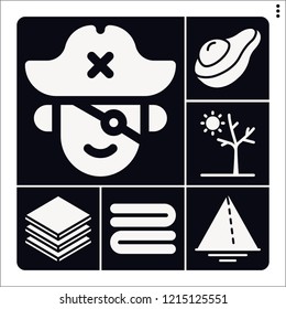 Set of 6 pattern filled icons such as layers, triangle, avocado, towel, drought