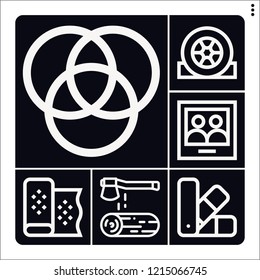 Set of 6 pattern outline icons such as wood, pantone, rgb, tyre, picture