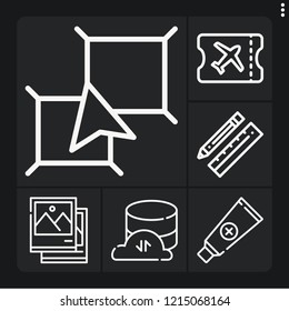 Set of 6 pattern outline icons such as layers, picture, design, boarding pass, paste