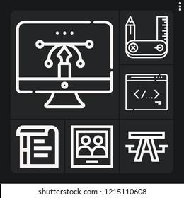Set of 6 pattern outline icons such as design tool, picture, , coding