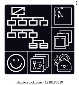 Set of 6 pattern outline icons such as layers, , connection, flow, teapot