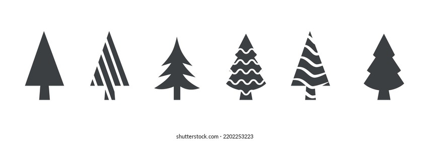Set 6 pcs. abstract green christmas trees on white background - Vector illustration
