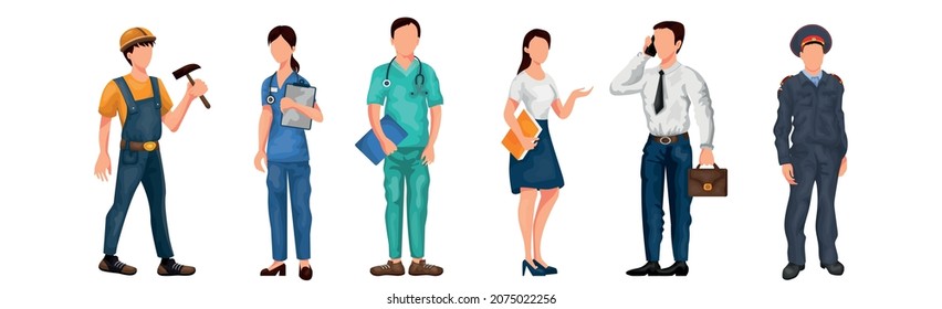 Set of 6 pcs people of different professions on a white background - Vector illustration