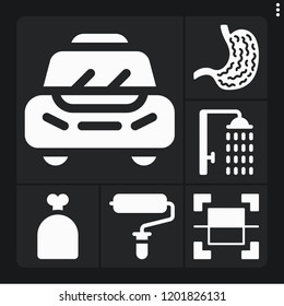 Set of 6 people filled icons such as sack, stomach, select, shower, roller