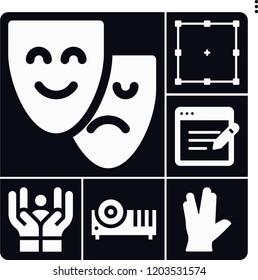 Set of 6 people filled icons such as edit, survey, vulcan salute, projector, care