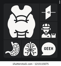 Set of 6 people filled icons such as thyroid gland, lungs, stomach, exit, postman