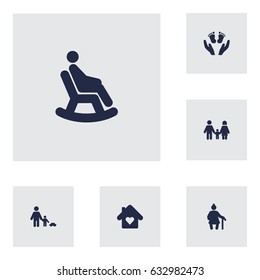 Set Of 6 People Icons Set.Collection Of Look After, Father With Son, Relatives And Other Elements.