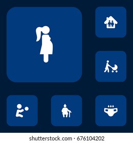 Set Of 6 People Icons Set.Collection Of Nappy, Expectant Mother, Playing And Other Elements.