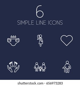 Set Of 6 People Outline Icons Set.Collection Of Family, Care, Grandfather Elements.