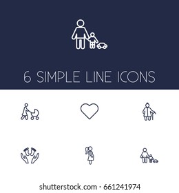Set Of 6 People Outline Icons Set.Collection Of Stroller, Grangmother, Pregnant Woman And Other Elements.