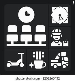 Set of 6 person filled icons such as select, postman, waiting room, kick scooter, tooth brush