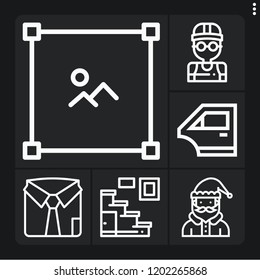 Set of 6 person outline icons such as santa claus, shirt, edit, stairs, architect