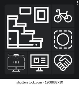 Set of 6 person outline icons such as computer, stairs, selection, handshake
