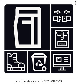 Set of 6 person outline icons such as trash, dossier, computer, seatbelt, ice skate