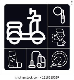 Set of 6 person outline icons such as vacuum cleaner, scooter, filter, fertilization, inhaler