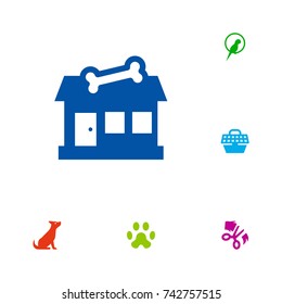 Set Of 6 pet Icons Set.Collection Of Bird, Store, Pet Crate And Other Elements.