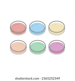 Set of 6 petri dish colorful icons, simple vector illustration design. Medical carttoon symbol to use in websites, lectures, presentations, etc