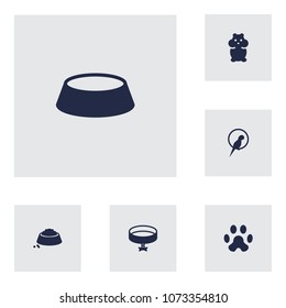 Set of 6 pets icons set. Collection of parrot, hamster, caw and other elements.