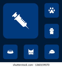 Set of 6 pets icons set. Collection of head, vaccination, puppy and other elements.