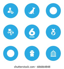 Set Of 6 Pets Icons Set.Collection Of Dog, Scissor, Birdcage And Other Elements.