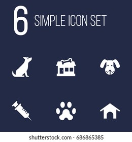 Set Of 6 Pets Icons Set.Collection Of Home, Dog, Footprint And Other Elements.