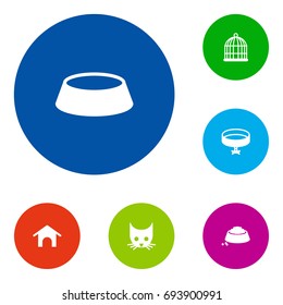 Set Of 6 Pets Icons Set.Collection Of Cat, Dish, Food And Other Elements.