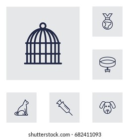 Set Of 6 Pets Outline Icons Set.Collection Of Vaccination, Medal, Cat And Other Elements.