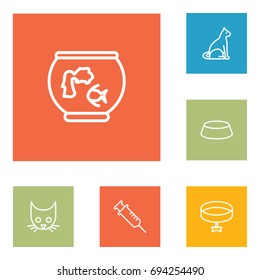 Set Of 6 Pets Outline Icons Set.Collection Of Head, Aquarium, Vaccination And Other Elements.