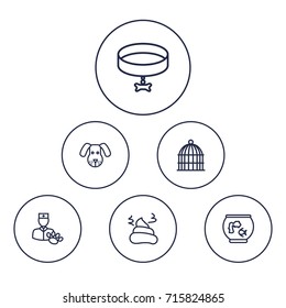 Set Of 6 Pets Outline Icons Set.Collection Of Pile Of Poo, Vet, Collar And Other Elements.