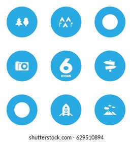 Set Of 6 Picnic Icons Set.Collection Of Signpost, Landscape , Camp Elements.